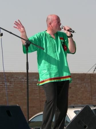 Rob belting it out at a gig
