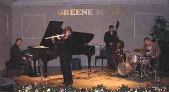 Cain sponsored a concert of the Jim Gala Trio-Left to Right-Jim Gala, piano-Lori Bell, flute-Jeff Denson, bass-Marland Waak, drums
