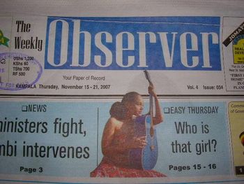 11-15-07: Front page of The Observer (Kampala, Uganda)
