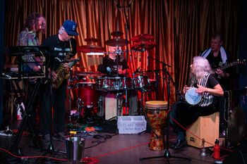 Gus Mancini & Sonic Soul at the Pearl Moon, Woodstock, NY featuring: L to R Peter Head; Guitar, Gus Mancini: Sax, Wind Synth & Keys, Me; Drums / Percussion, Freatlast; Percussion, and Mike Colletti 1 of 8
