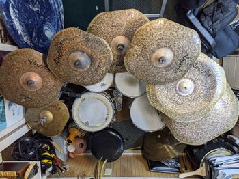 My Complete Set of Amedia Custom Square Stingray Cymbals including their Original Square 24" Stingray Ride to the far right in photo
