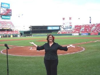 Before singing the National Anthem at a Cincinnati Reds game
