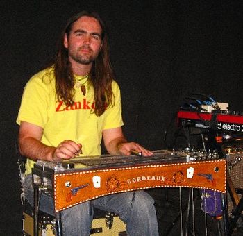 Gordon's lap steel with a tooled leather front
