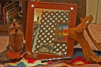 Wooden Mirror w/ Leather Accents and Conchos
