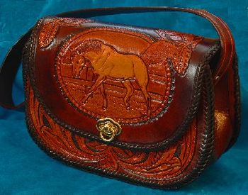 Western Style Handbag with a Horse Carving
