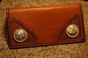 Custom Tooled Roper Wallet in a Medium Brown with Silver concho's
