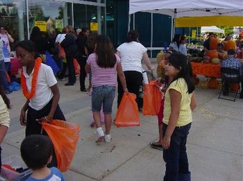 Look at the lineups for filling our treat bags! :
