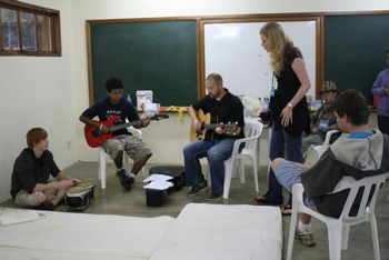 Bolivia Missions Trip, July 2012: Music run-through with the kids before morning chapel
