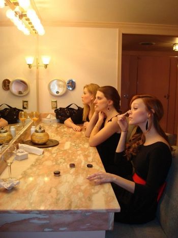 Tara, Ryann, and Caitlin doing a final check of hair and make-up right before the show - The Hermit Club, Cleveland, Ohio
