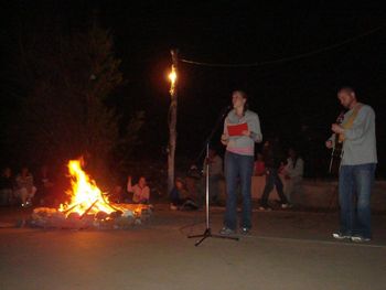 Singing hymns at the bonfire on the mountaintop at camp Monte Blanco - Tara Hawley and Jason Abernathy
