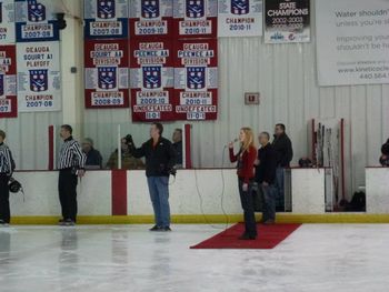 January 2012: Tara singing the National Anthem at the Chagrin Falls Hockey Game
