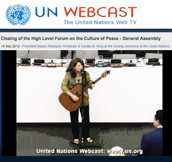 At the United Nations High Level Forum for a Culture of Peace Week Singing Happy Birthday to President of the General Assembly Nassir Abdulaziz Al-Nasser.
