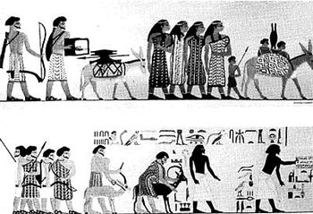 ANCESTORS OF THE HEBREWS IN ANCIENT EGYPT?     Dating from c.1900BCE, this is the famous Mural from the tomb of Khnumhotep II, known from his tomb at Beni Hasan.
