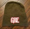 Green "GRE" Short Beanie (Red / Silver Embroidery)