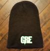 Black "GRE" Long Beanie (Green / Silver Embroidery)