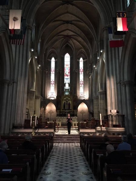 Talking to audience at the American Cathedral, Paris, France, 2016 Photo credit:  Joey Williams
