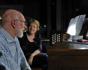 Talking to organ tech John Connet at the Sondheim Center, 2013 Photo credit:  Werner Elmker
