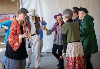 Playing for International Line Dancers at Albuquerque Folk Festival
