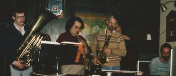 Detroit Jazz Disciples @ The Clay Pipe - Early 1986 (17): Brad, Ron Johnson, Joe Lijoi, Steve Wood, John Dana (Partially Hidden), Gary Haverkate
