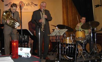 NuQuartet Plus @ Jazz Cafe - April 2008 (3): Brad, Nick Calandro (Hidden), Steve Wood, Bill Higgins
