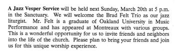 Jefferson Ave. Jazz Vespers - March 1994 (2): From Jefferson Ave. Jazz Vespers Flyer
