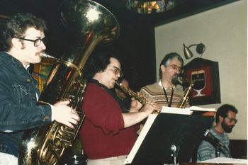 Detroit Jazz Disciples @ The Clay Pipe - Early 1986 (5): Brad, Joe Lijoi, John Dana (Partially Hidden), Steve Wood, Gary Haverkate
