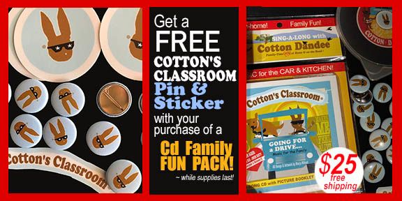 Cotton's Classroom Pins and Stickers-- FREE with Purchase- limited supplies. (scroll down to purchase) 