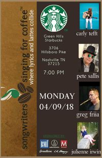 Songwriters Singing For Coffee w/CARLY TEFFT, PETE SALLIS & JULIENNE IRWIN