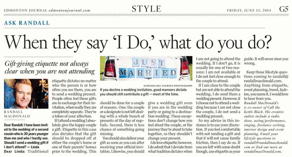 Have you ever been invited to a wedding that you aren't planning on attending but are left struggling with what to do about the gift?  I explore this question in my latest column.