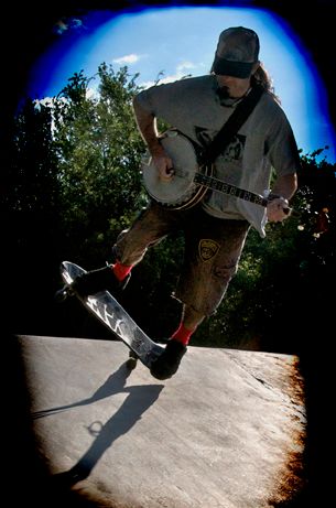 Taking risks at the SK8 park both on the board and banjo
