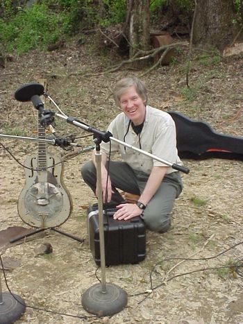 Frank enjoys recording Little Red Rooster at the old Tallahatchie River Bridge site
