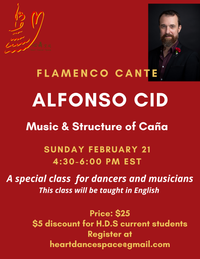 Presented by Yuling Spanish Dance. Flamenco Cante: Alfonso Cid-Cante Abandolaos Class