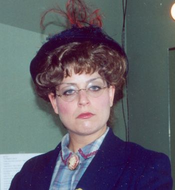 Mugging backstage as Emma Goldman in a production of the musical, "Tintypes"
