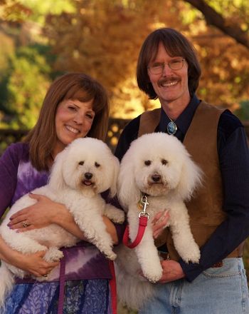 Mirabai & Steve with their loving dogs, Mitzi & Leelu
