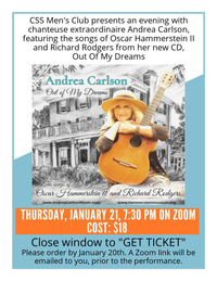 Andrea Carlson live Zoom Concert - Out of My Dreams - hosted by CSS Men's Club!