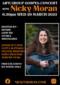 Private Gospel concert for Life Group Otaika, Whangarei hosted by Denise Levy