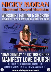 Nicky Moran leading MLC band in worship and sharing testimony