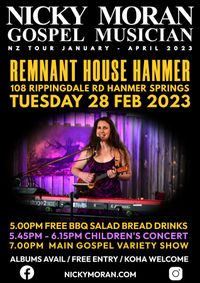 Remnant House Hanmer: BBQ + 2 Gospel shows with Nicky Moran