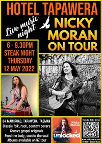 Live music night at Hotel Tapawera (Tasman) with Nicky Moran on the Unlocked NZ Tour