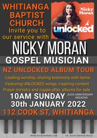 Nicky Moran Worship Leading and sharing items and message at Whitianga Baptist