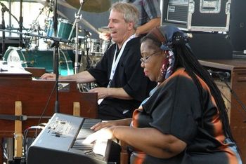 With the late Janice Scroggins at the Safeway Waterfront Blues Festival in the 1990's I always loved playing with the NW's late, great "Piano Lady," Janice Scroggins
