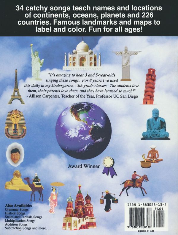 Geography Songs CD Kit (book, CD, world map) - Audio Memory-Kathy