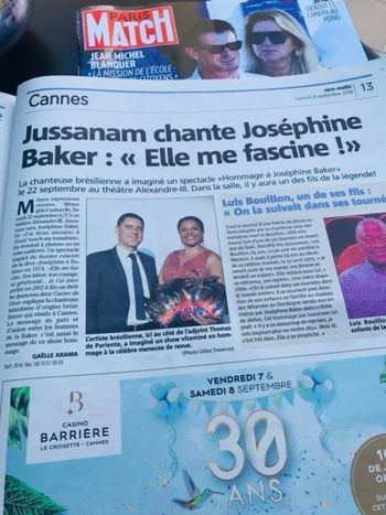 Nice Matin Newspaper Jussanam with the Secretary of Culture of Cannes and Luis Bouillon Baker, Josephine Baker's son

