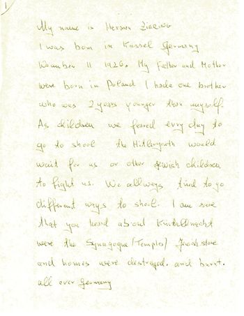 HZ Hand written witness Brief account life in Kessel Germany
