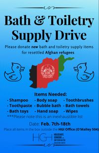 Bath and Toiletry Supply Drive for resettled Afghan Refugees