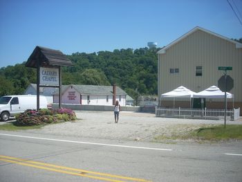 Honey at Calvary Chapel Fredricktown church & school the river runs behind it
