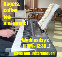 David plays music at the Bagel Mill