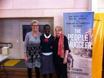 Robin with Margaret Battle and refugee at St Saviours College Toowoomba
