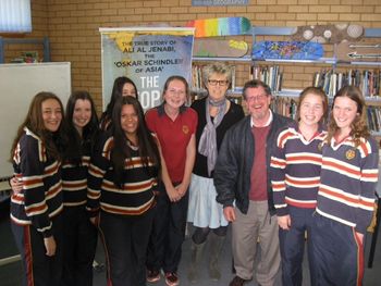Robin with Father Paul Devitt and students at James Sheahan in Orange
