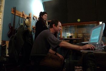 Ron with Eve Risser during the recording of the Secrect Curve CD.  Wombat Studios, Brooklyn, NY 2011

